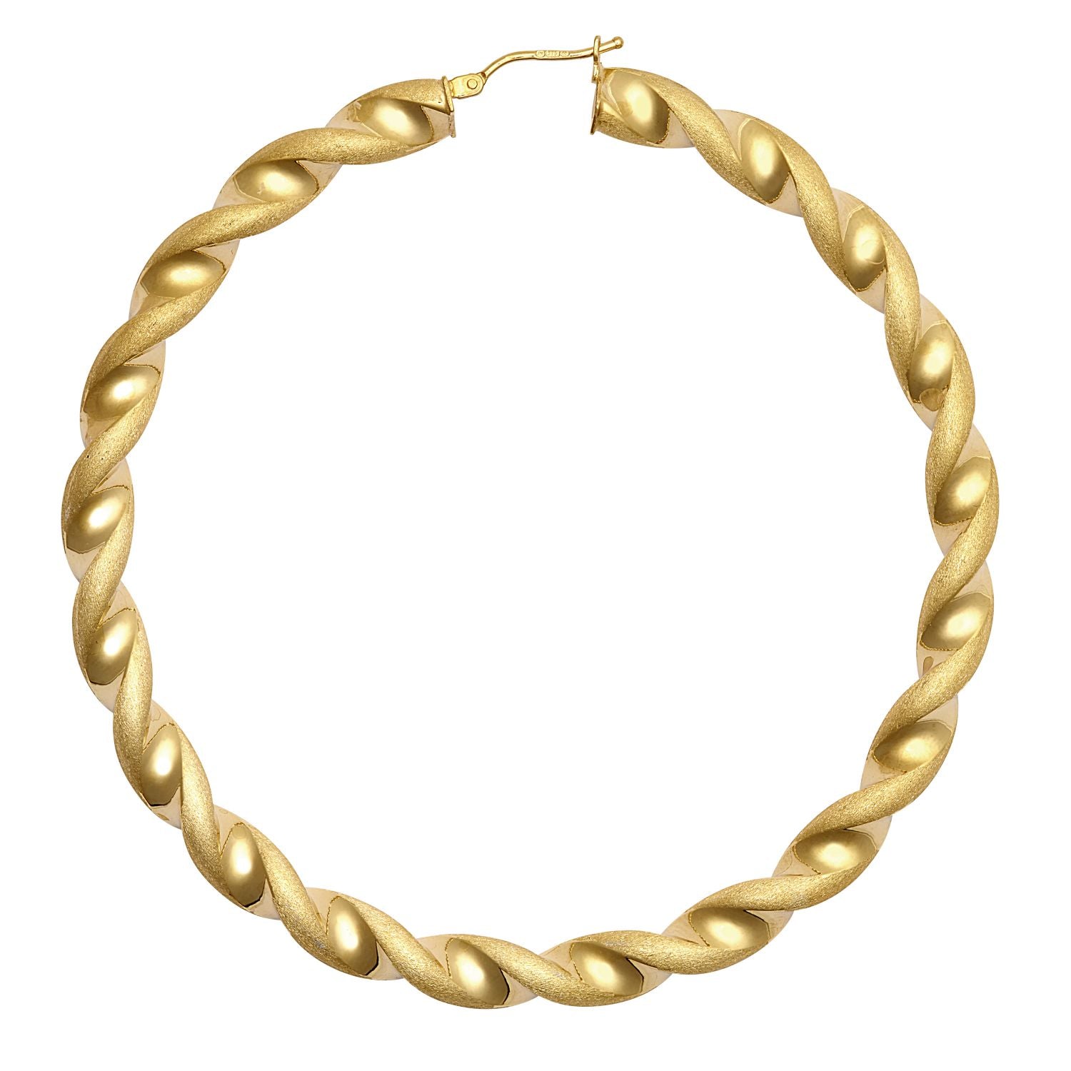 9ct Yellow Gold Polished & Frosted Twist Hoop Earring