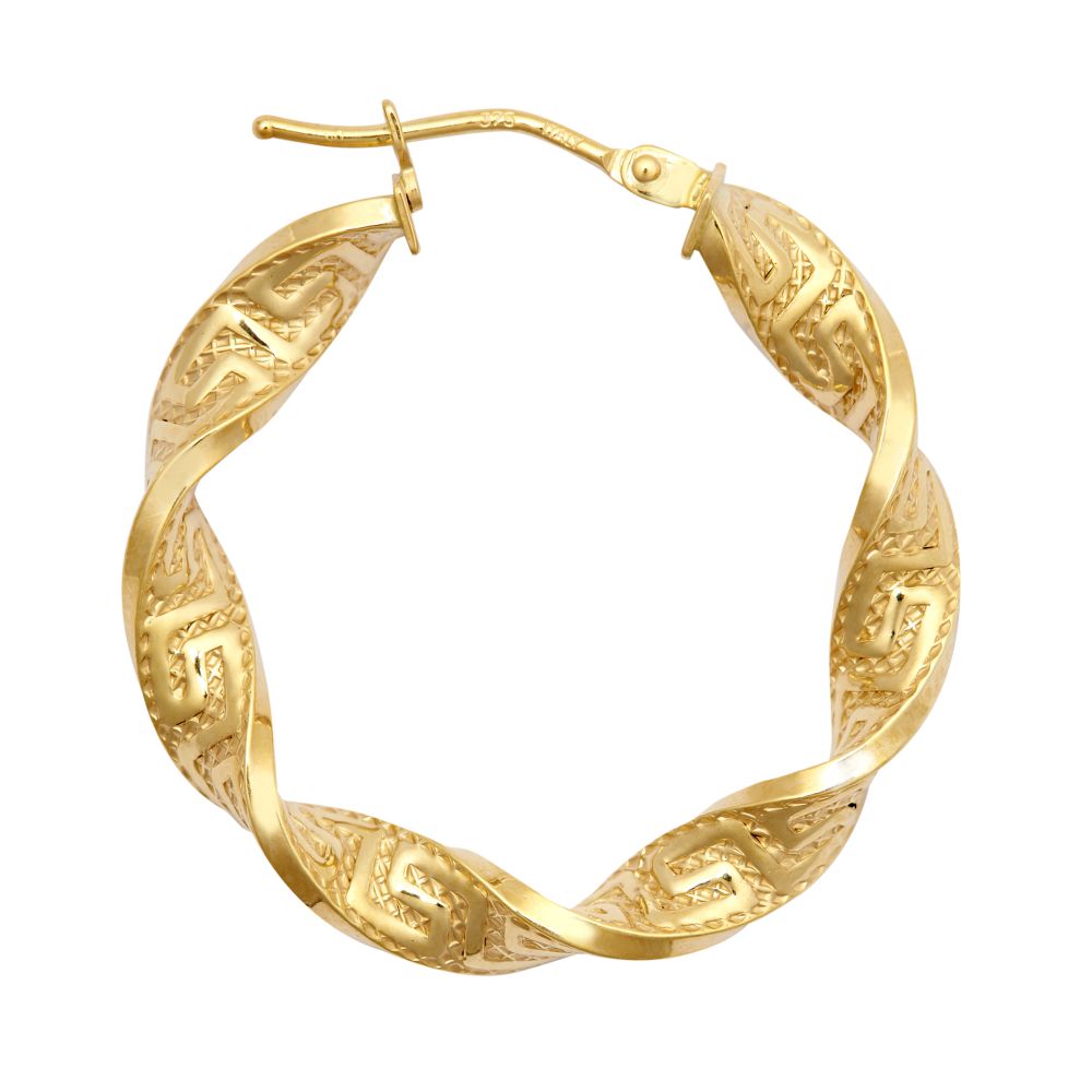 9ct Yellow Greek Key hoop earring