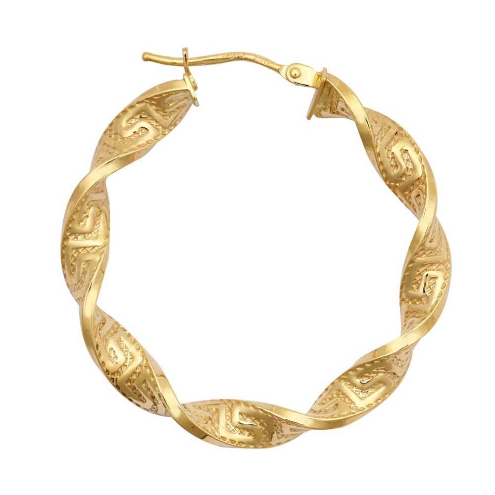 JER787B | 9ct Yellow Greek Key hoop earring