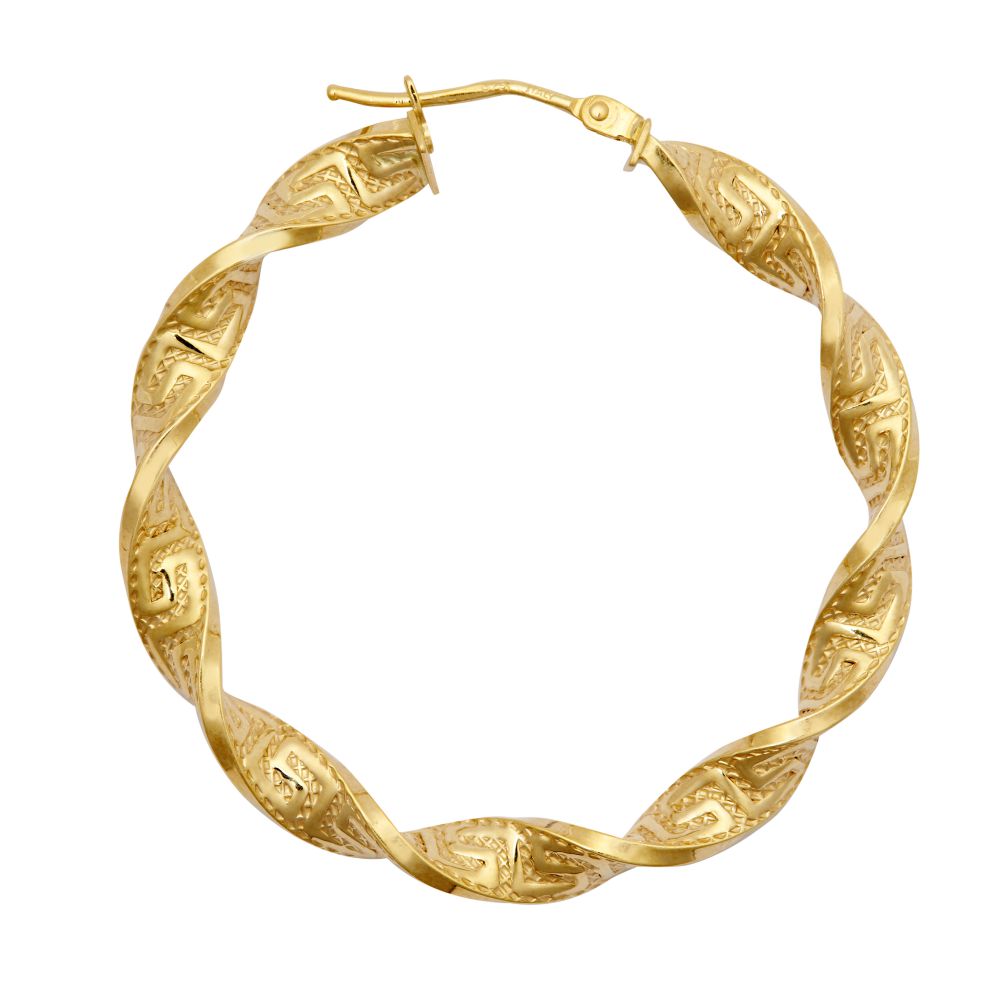 9ct Yellow Greek Key hoop earring