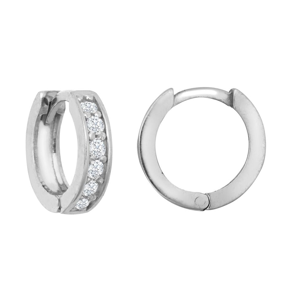 9ct White Single Row Cubic Zirconia Huggie Earring