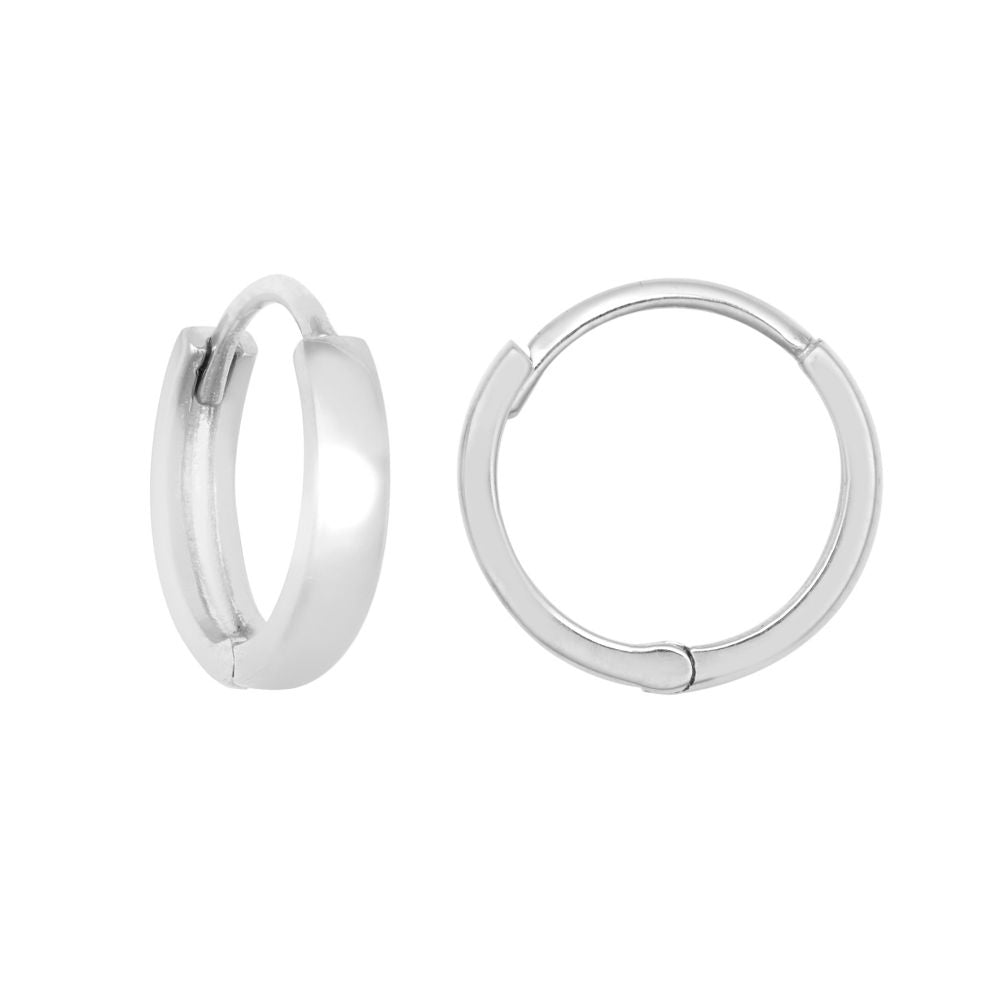 9ct White Gold Plain 10mm Huggie Earrings