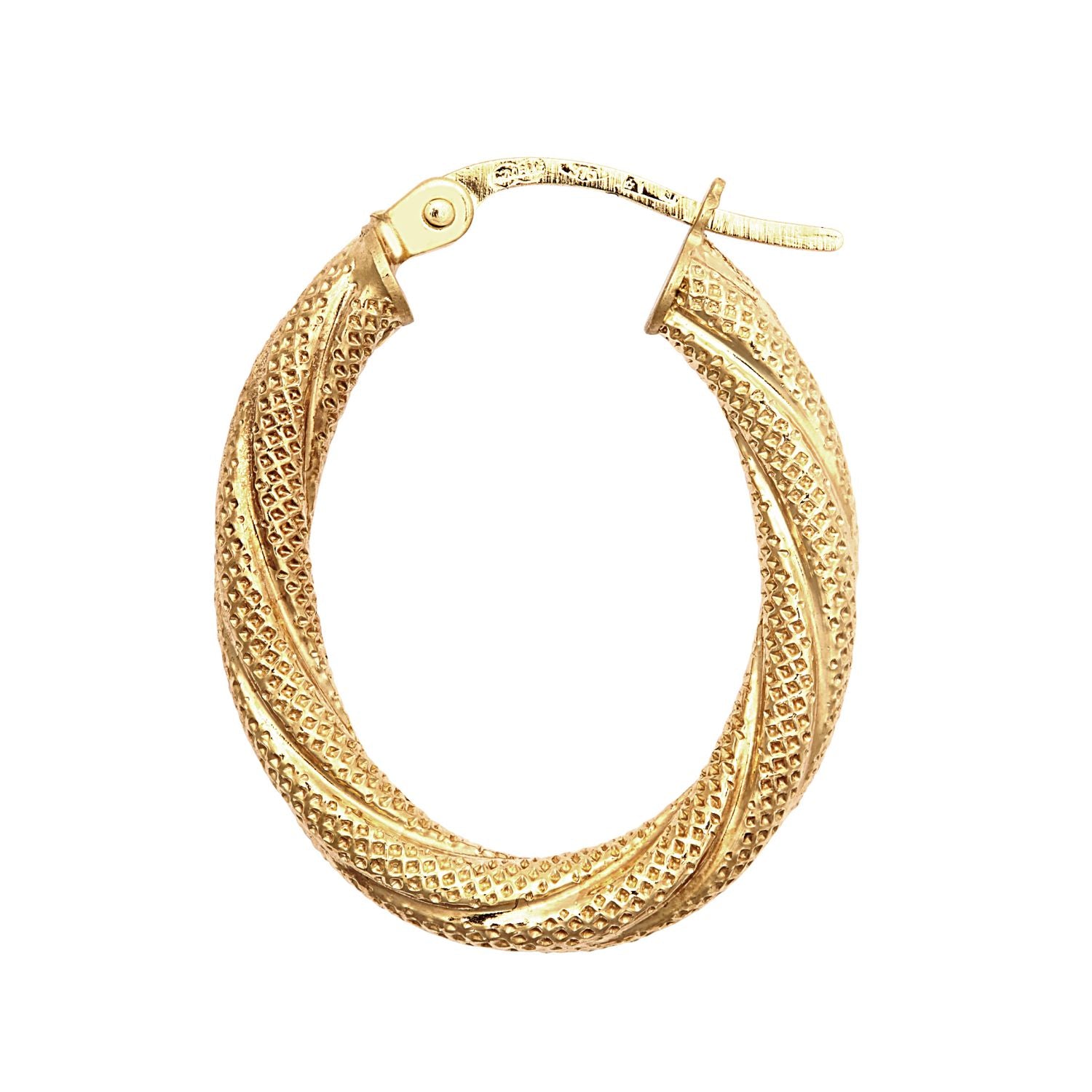 9ct Yellow 3mm Frosted Oval Shaped Hoop Earring