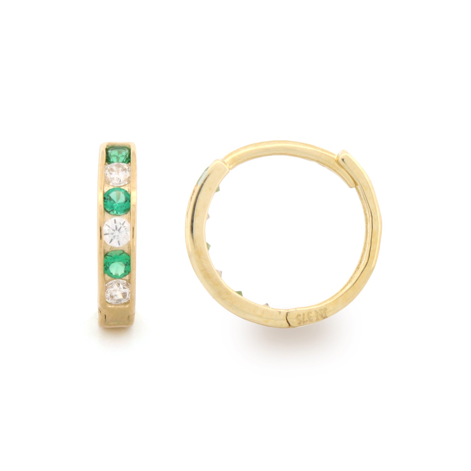 9ct Yellow Emerald & Cubic Zirconia Set Huggie Earrings