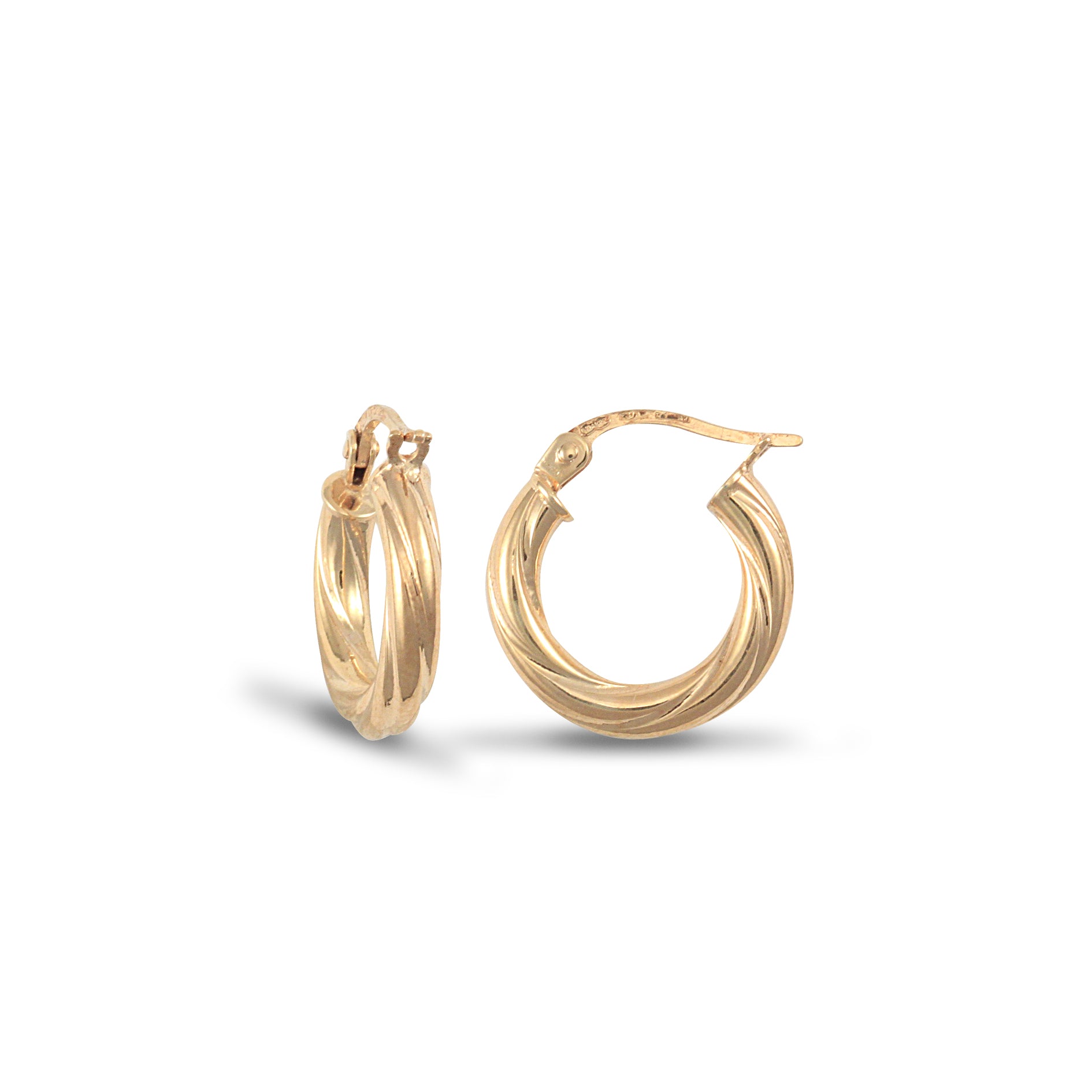 14ct Yellow Gold Twist Hoop Earrings - 3mm Tube