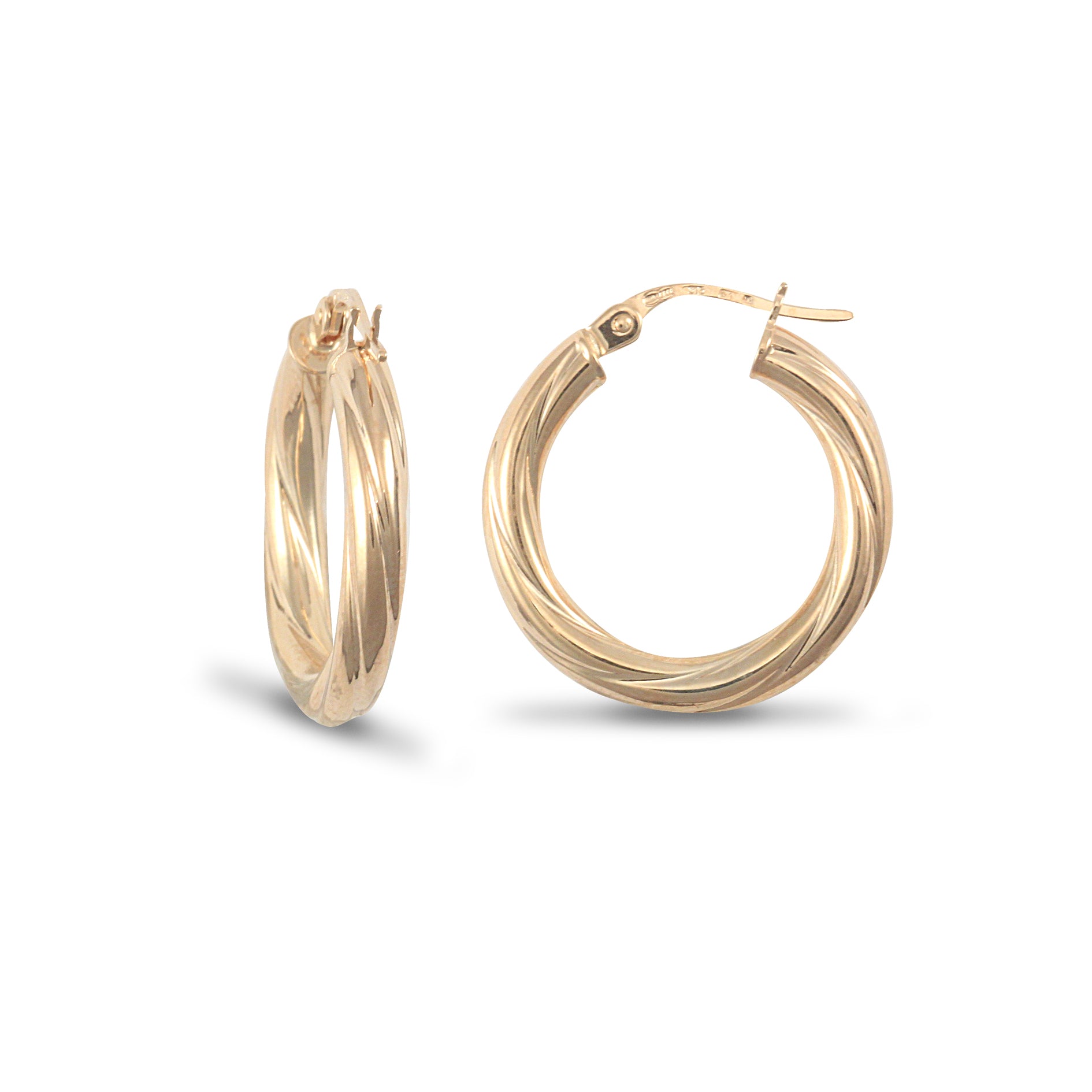14ct Yellow Gold Twist Hoop Earrings - 3mm Tube