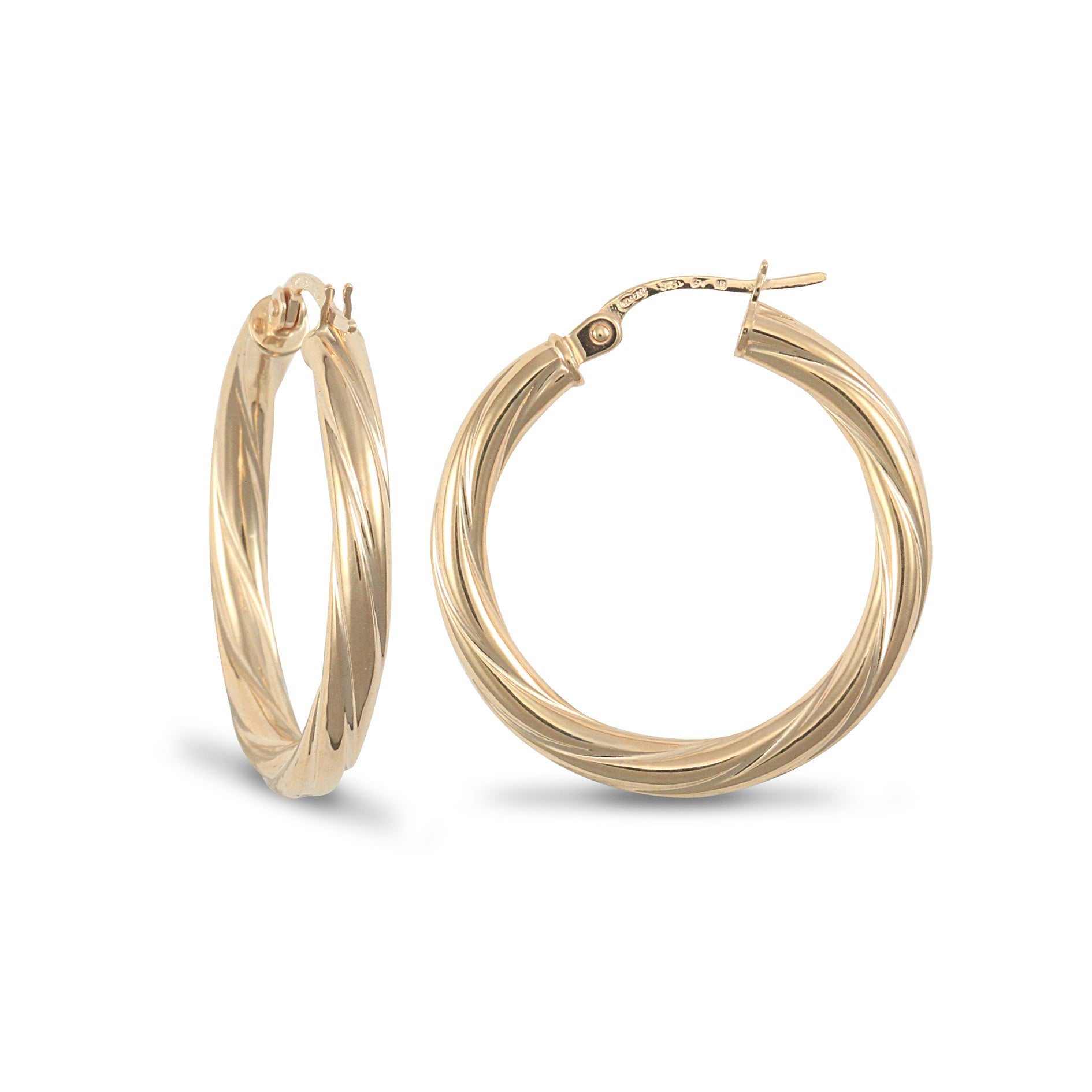 14ct Yellow Gold Twist Hoop Earrings - 3mm Tube