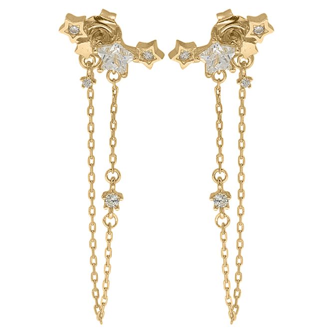 9ct Yellow Gold Cubic Zirconia Set Drop Chain Earrings