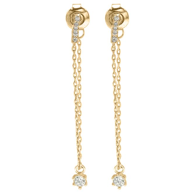 9ct Yellow Gold Cubic Zirconia Set Drop Chain Earrings