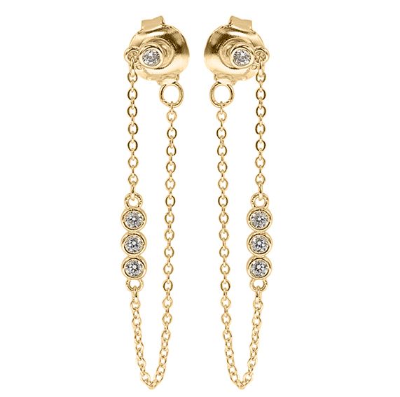 JER827 | 9ct Yellow Gold CZ Set Drop Chain Earrings
