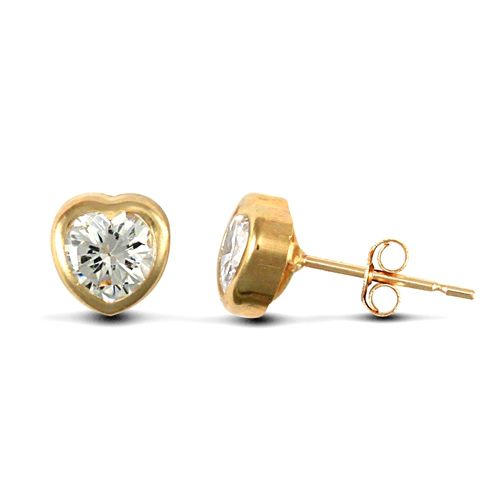 9ct Yellow Gold Cubic Zirconia Rub-Over Heart Studs