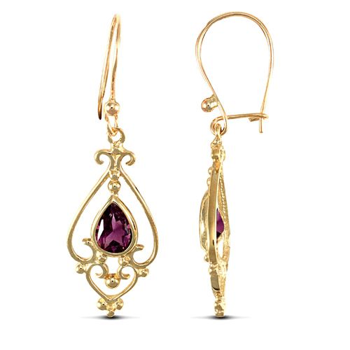 9ct Yellow Gold Amethyst Drop Earrings