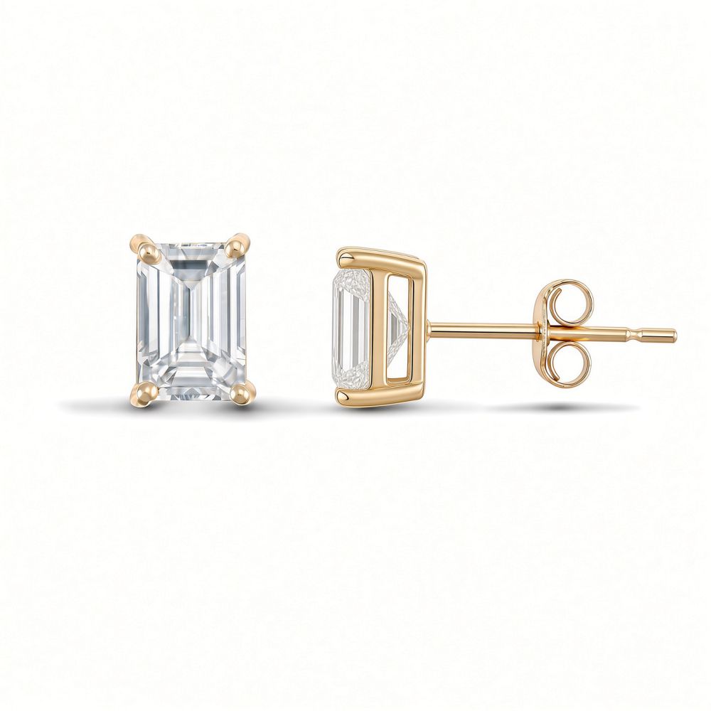 9ct Yellow Gold Rectangular Cubic Zirconia Claw Set Studs