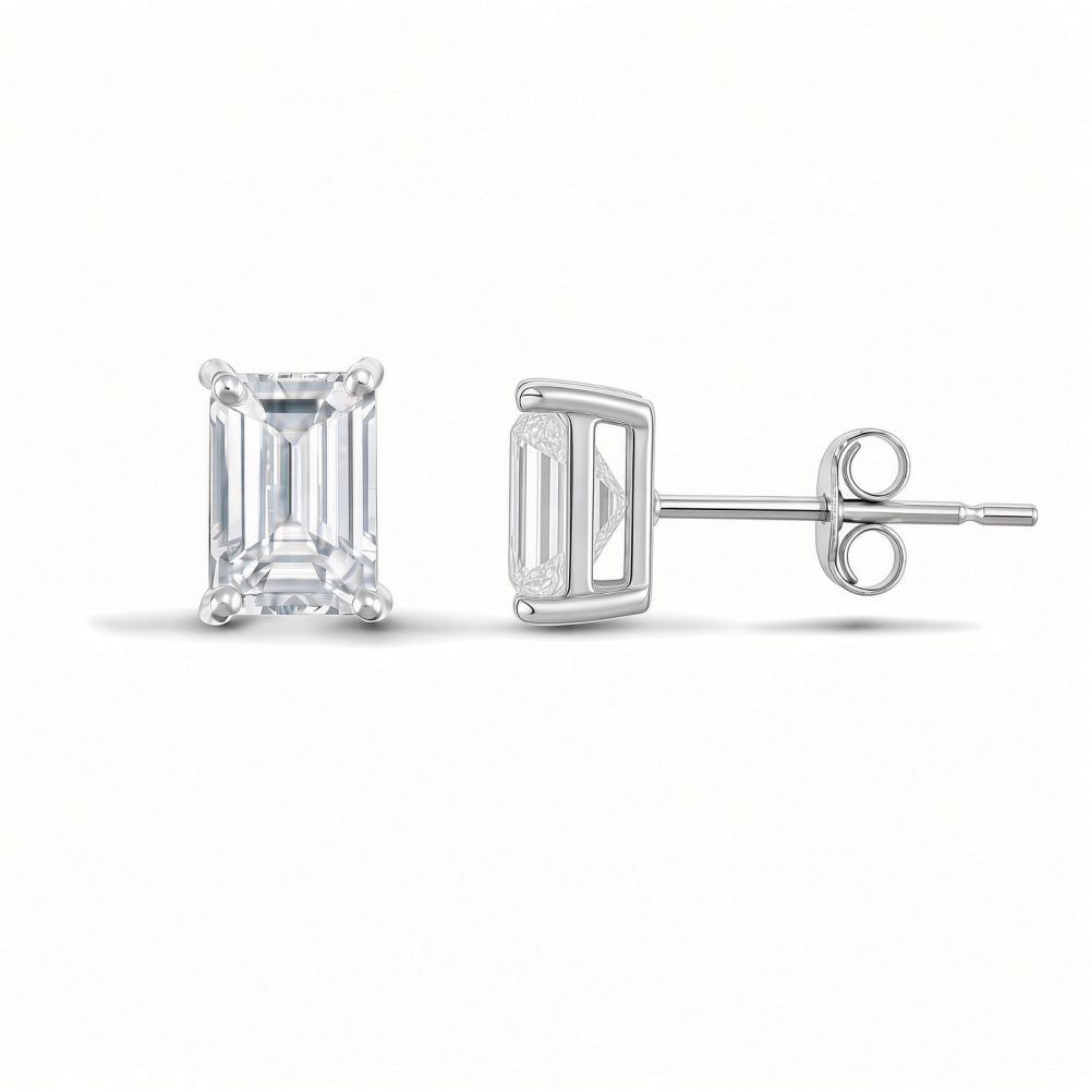 9ct White Gold Rectangular Cubic Zirconia Claw Set Studs