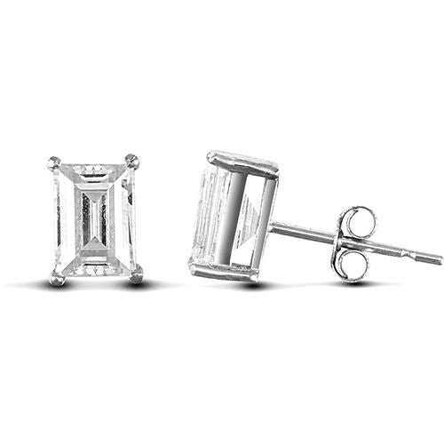 9ct White Gold Rectangular Cubic Zirconia Claw Set Studs