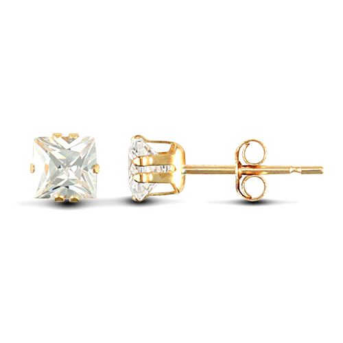9ct Yellow Gold Square Cubic Zirconia Stud Earrings