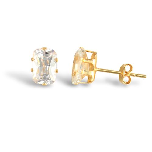 9ct Yellow Gold Oblong Cubic Zirconia Stud Earrings