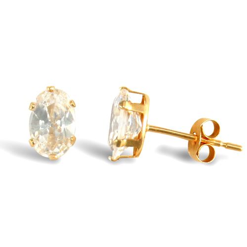9ct Yellow Gold Oval Cubic Zirconia Stud Earrings