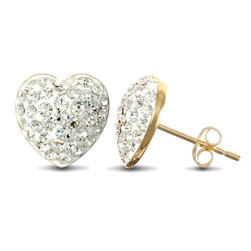 9ct Yellow Gold Crystal Heart Stud Earrings