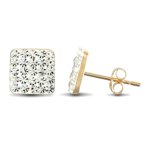 9ct Yellow Gold Crystal Square Stud Earrings