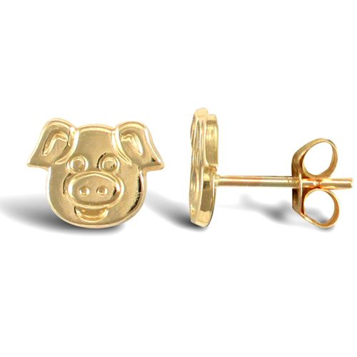 9ct Yellow Pig Head Stud Earring