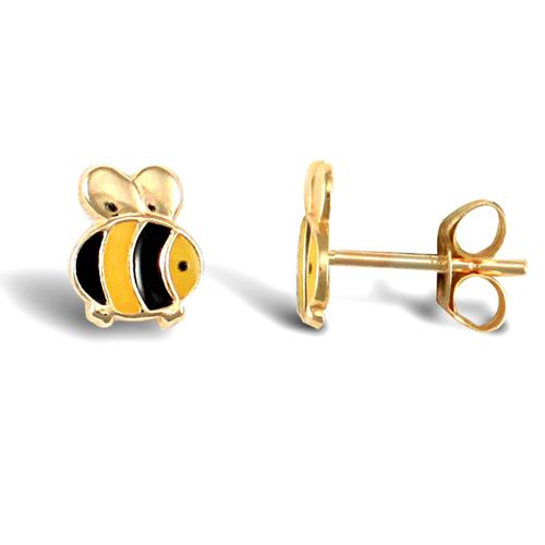 9ct Yellow Enamelled Bee Stud Earring