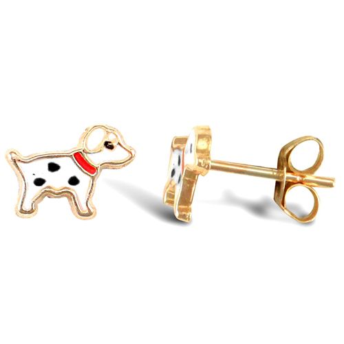9ct Yellow Enamelled Dog Stud Earring