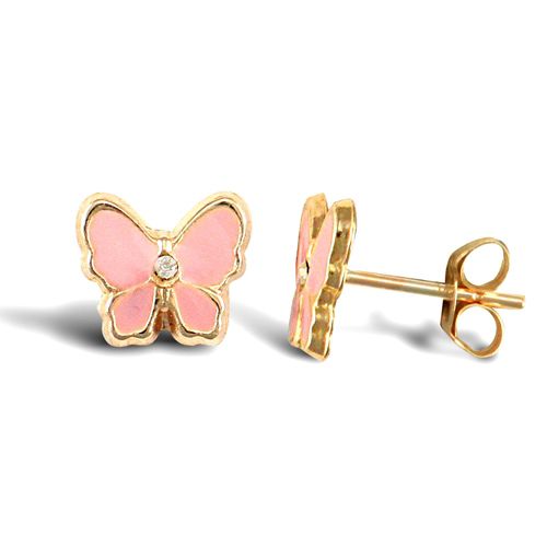 9ct Yellow Enamelled Butterfly Stud Earrings