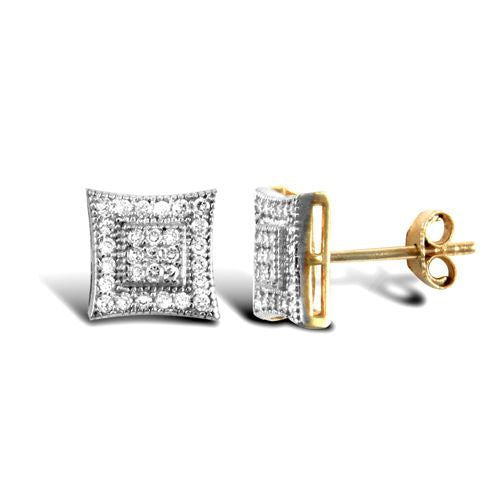 9ct Yellow And White Gold Cubic Zirconia Stud Earrings