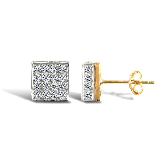 9ct Yellow And White Gold Cubic Zirconia Stud Earrings