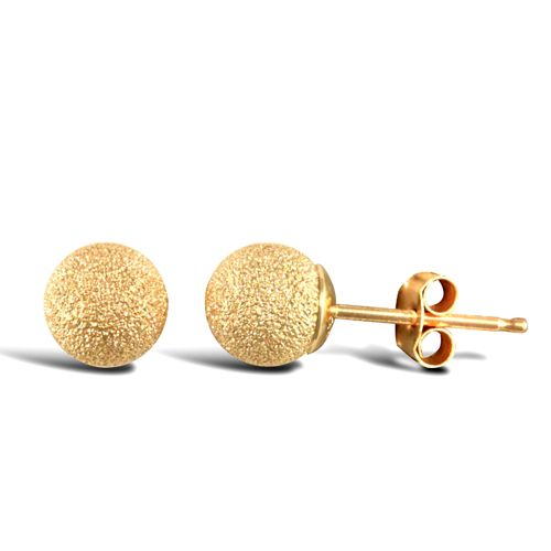 9ct Yellow Gold Frosted Ball Stud Earrings