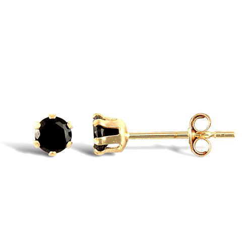 9ct Yellow Gold Black Cubic Zirconia Claw Set Studs