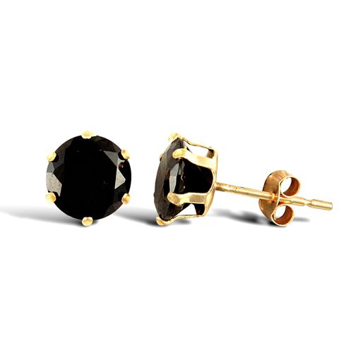 9ct Yellow Gold Black Cubic Zirconia Claw Set Studs