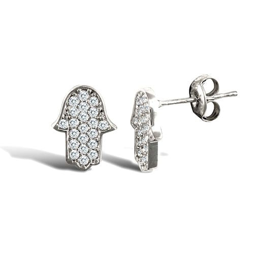 9ct White Gold Hamsa Stud Earrings