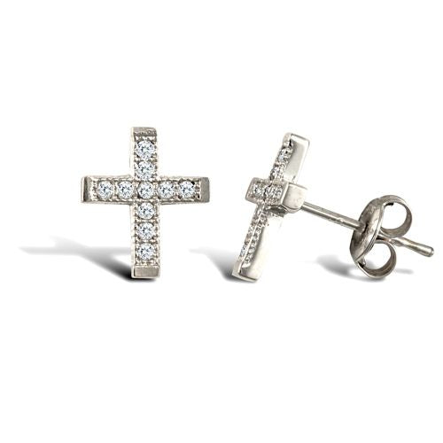 9ct White Gold Cross Stud Earrings