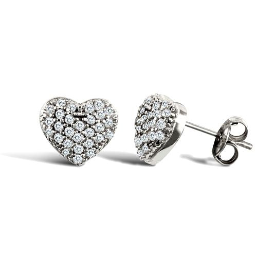 9ct White Gold Domed Heart Stud Earrings