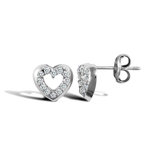 9ct White Gold Heart Stud Earrings