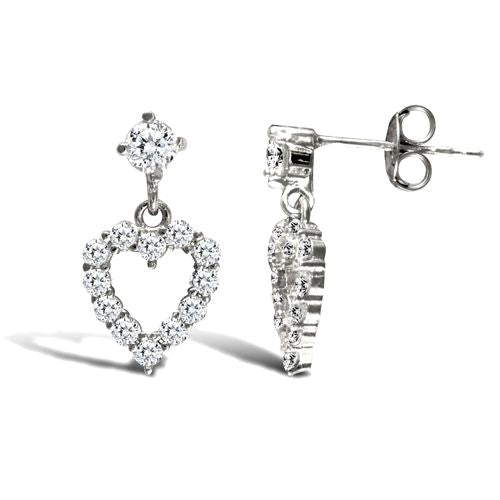9ct White Gold Heart Drop Stud Earrings