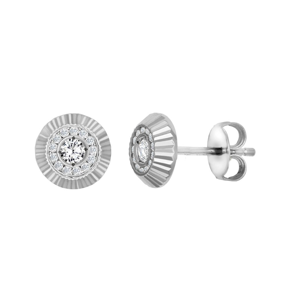 9ct White Gold 8mm Cubic Zirconia Bezel Stud Earrings