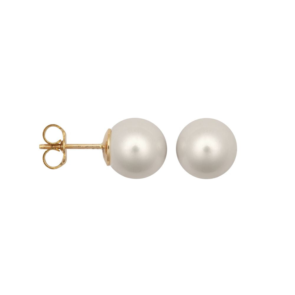 10 - 10.5mm Cultured Pearl Stud Earrings - 9ct Yellow Fittings