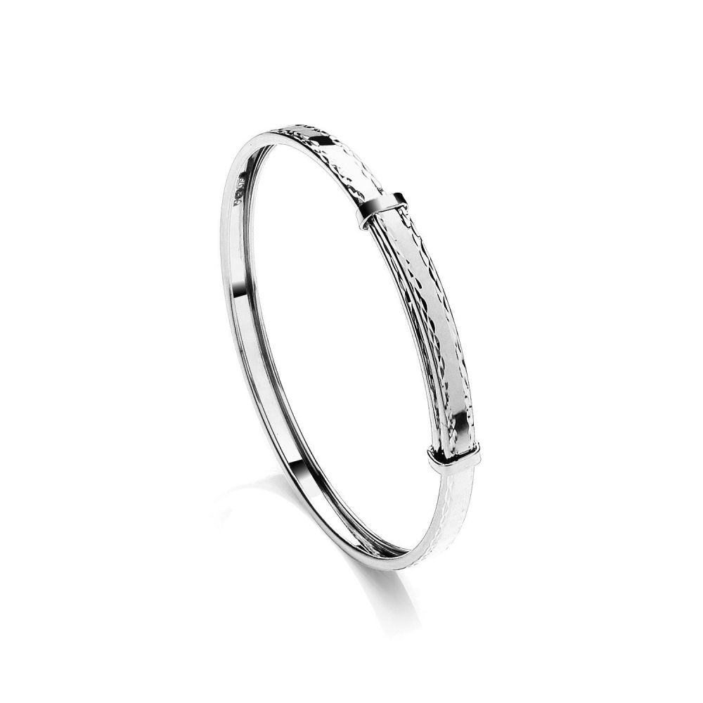 9ct White Gold Childs 3mm Diamond Cut Expandable Bangle