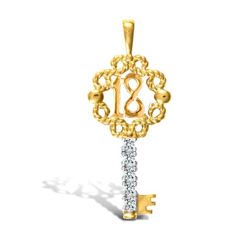 JPD207 | 9ct Yellow Gold Cubic Zirconia 18 Key Pendant
