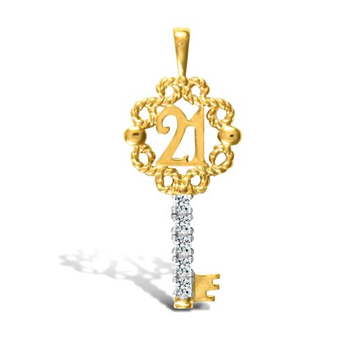 JPD208 | 9ct Yellow Gold Cubic Zirconia 21 Key Pendant
