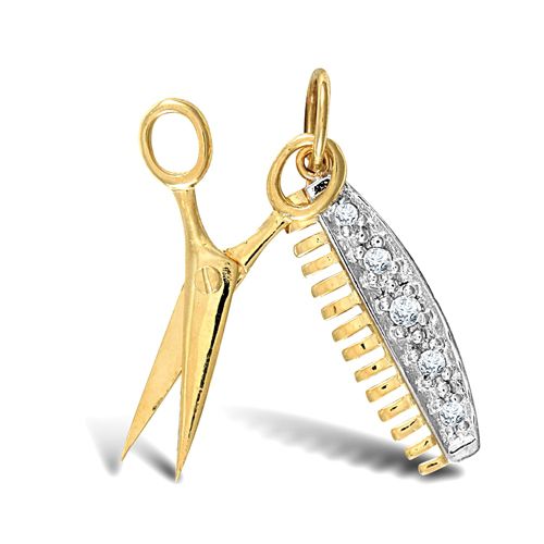 9ct Yellow Gold Cubic Zirconia Scissor & Comb Pendant