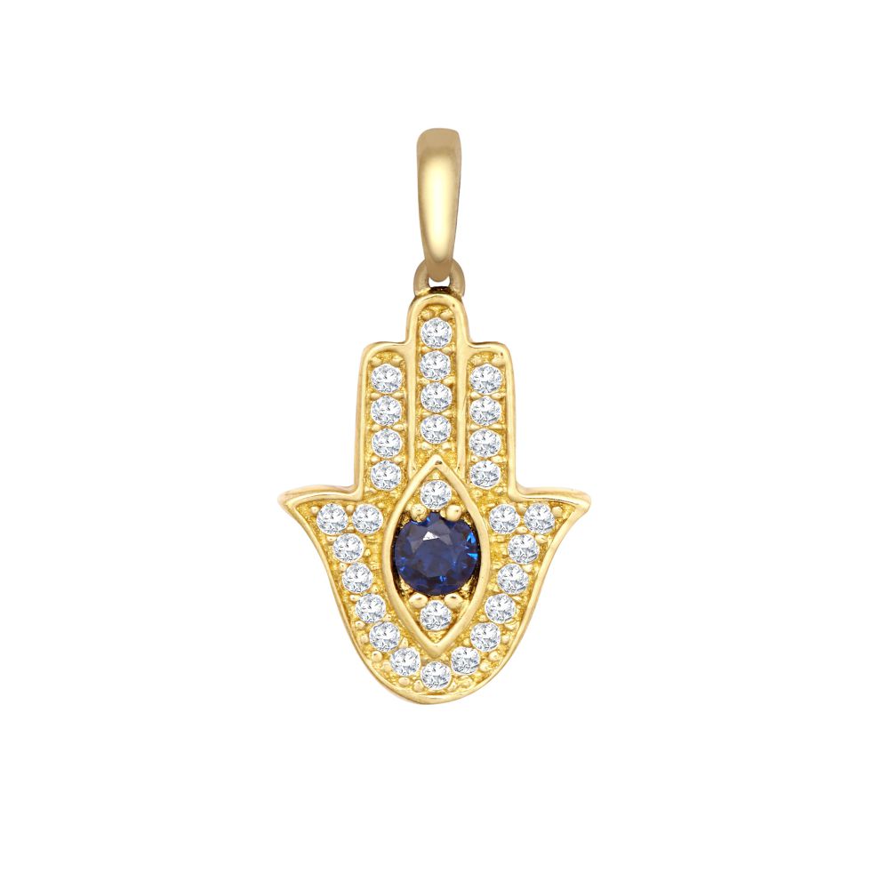 JPD588 | 9ct Yellow CZ Set Hamsa Pendant