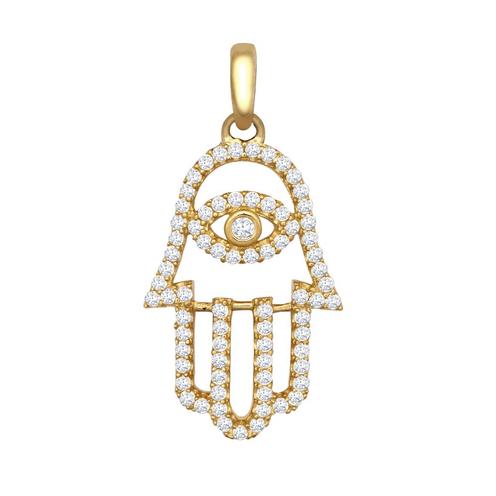 JPD589 | 9ct Yellow CZ Set Hamsa Pendant