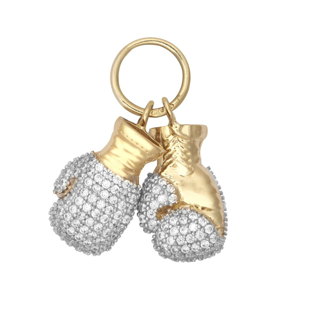 9ct Yellow Gold Cubic Zirconia Set Pair Boxing Glove Pendant