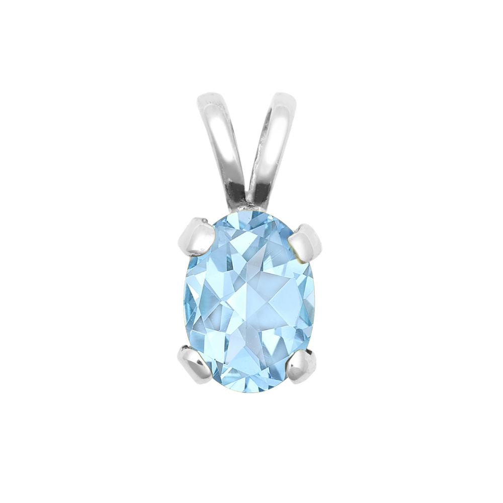 9ct White Gold 7x5 Blue Topaz Pendant