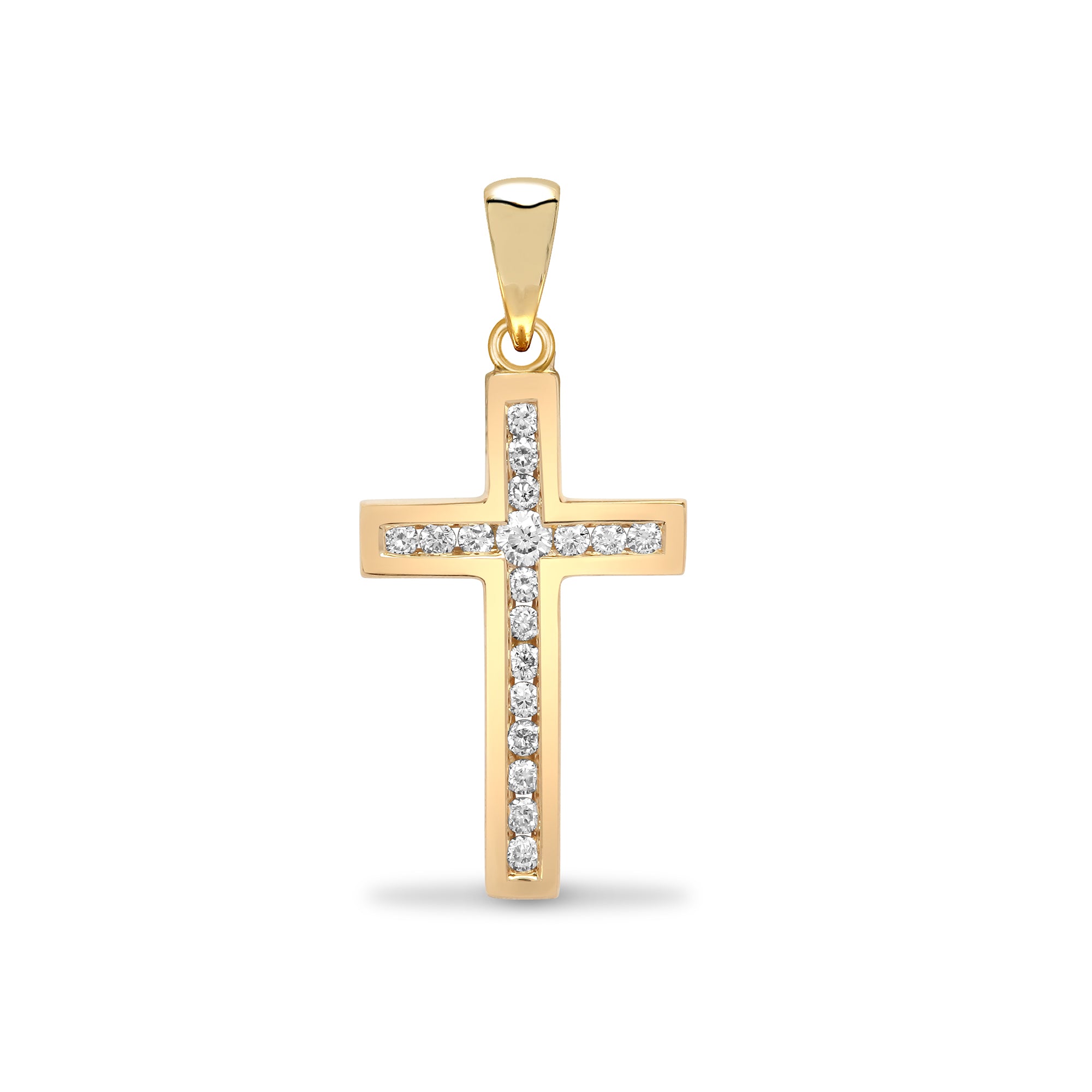 9ct Yellow Gold Channel Set Cubic Zirconia Cross