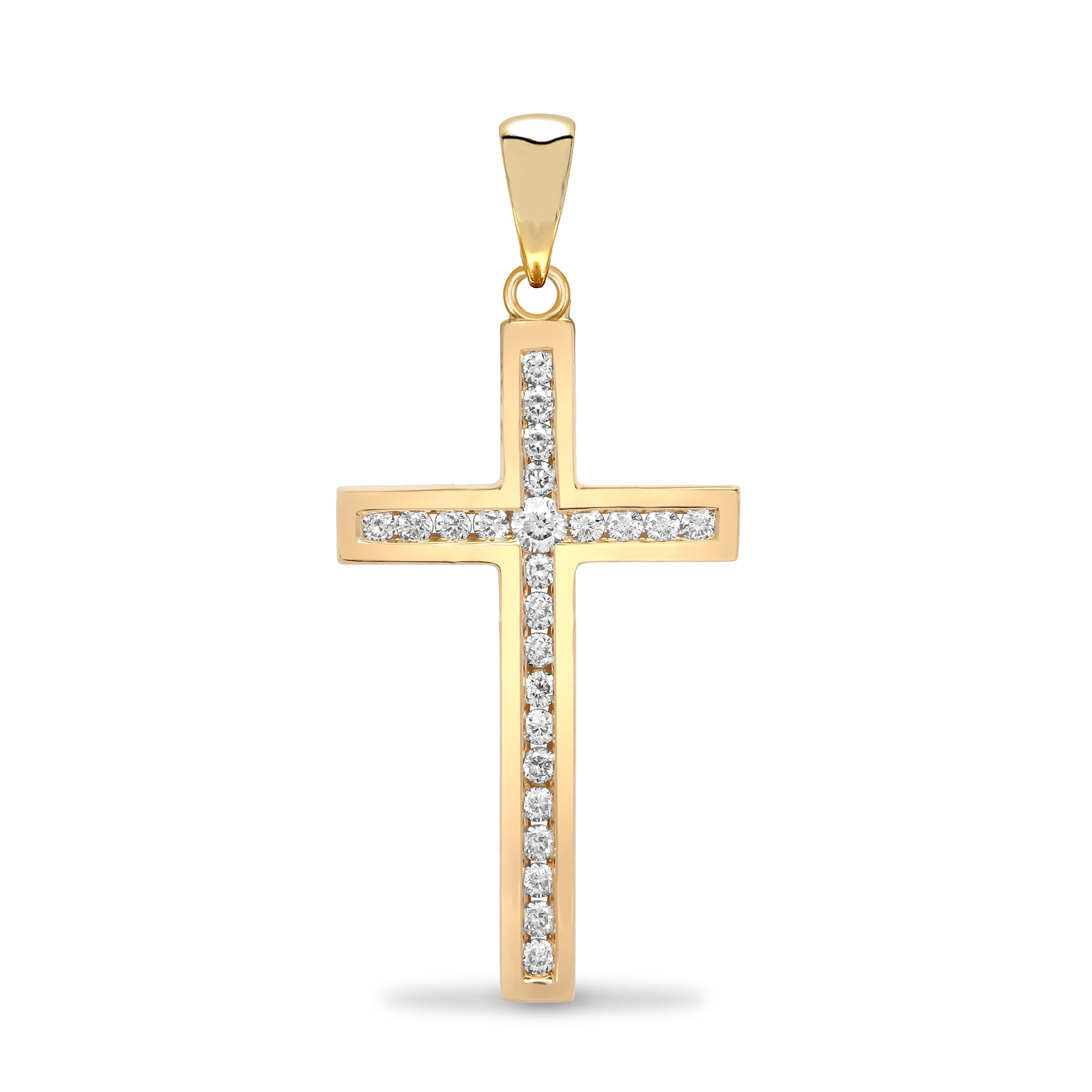 9ct Yellow Gold Channel Set Cubic Zirconia Cross
